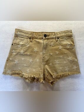 Kut from the Kloth Washed Yellow Star Print Frayed Jean Shorts